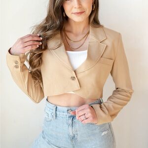 Chic Tan Women's Cropped Blazer